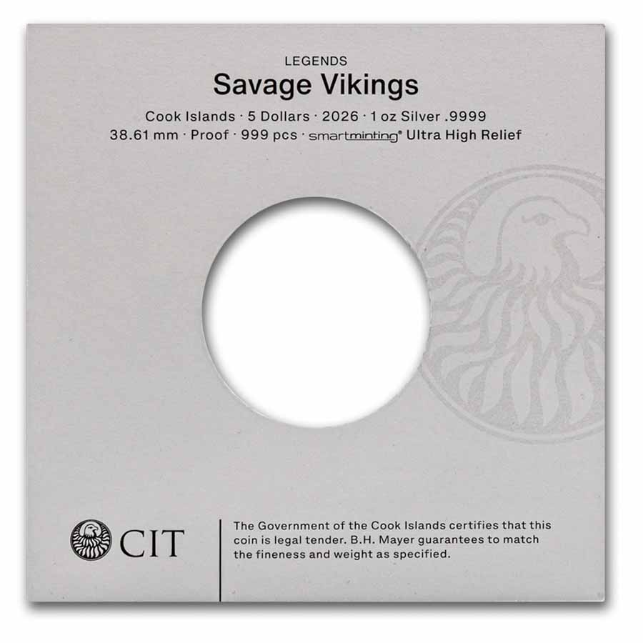 2026 Cook Islands 1 oz Silver Savage Vikings Proof (w/ Box & COA